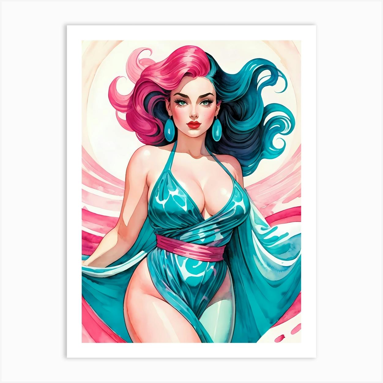 Portrait Of A Curvy Woman Wearing A Sexy Costume 32 Art Print