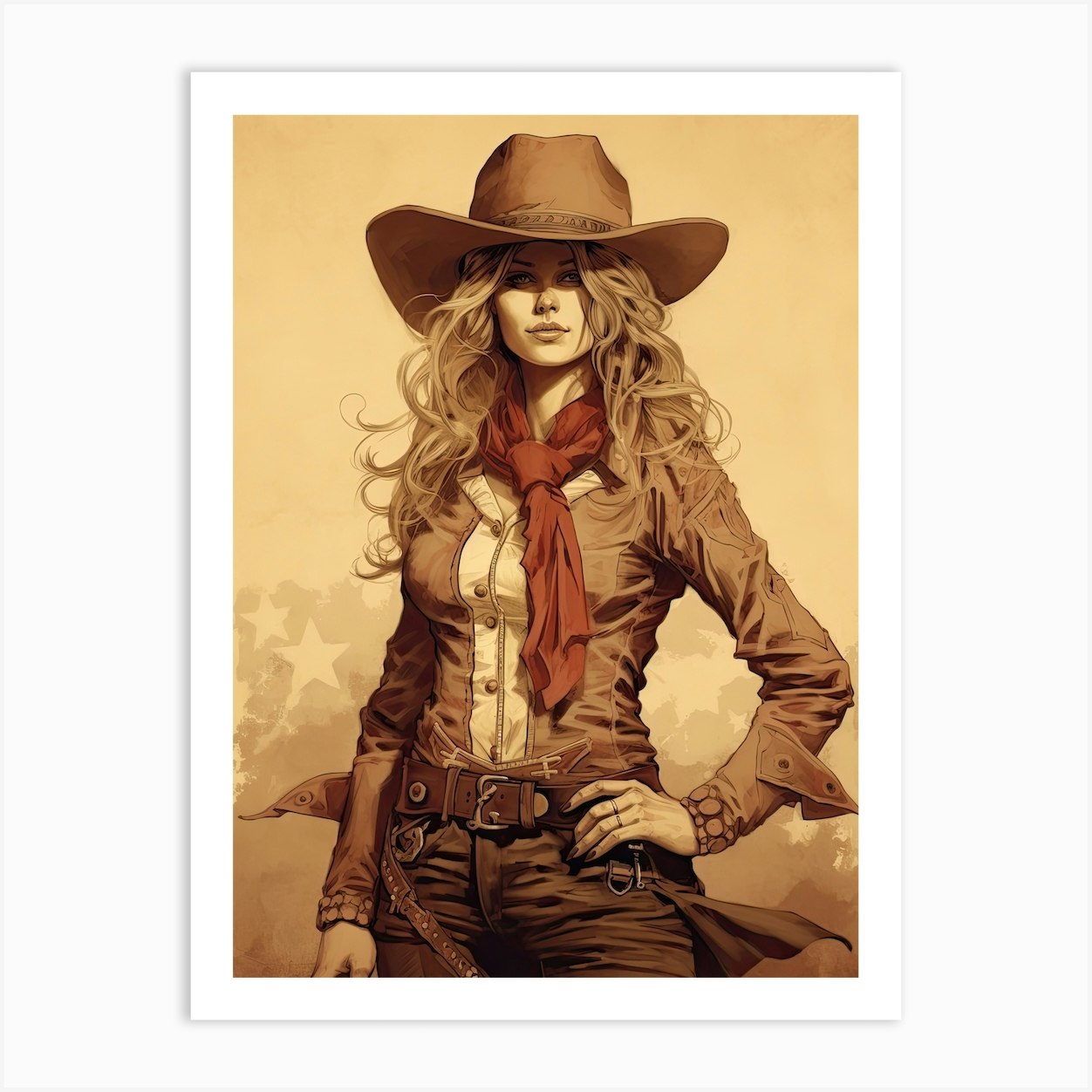 Vintage Style Cowgirl 4 Art Print By Retro West Fy