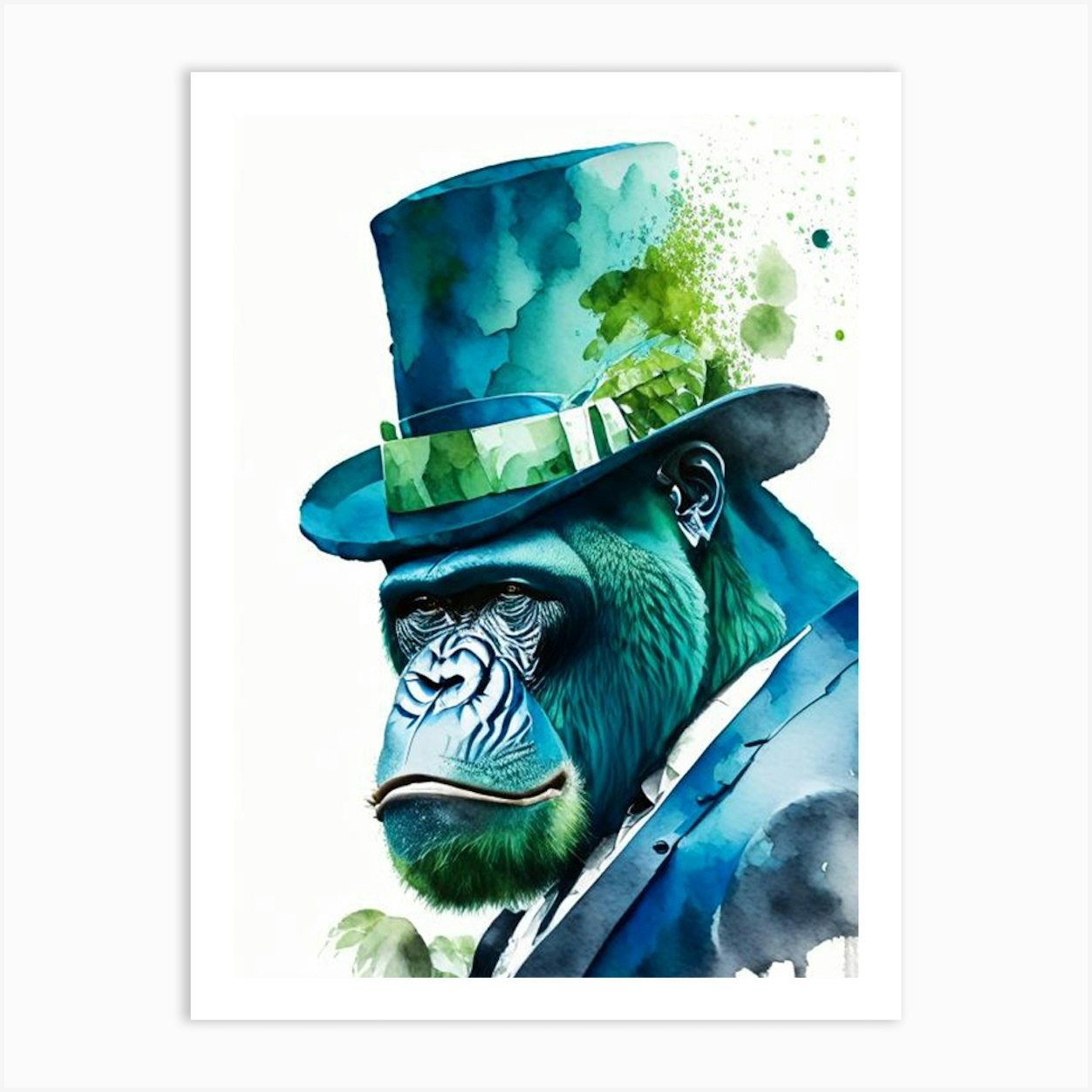 Gorilla In Top Hat Gorillas Mosaic Watercolour 1 Art Print by Primate