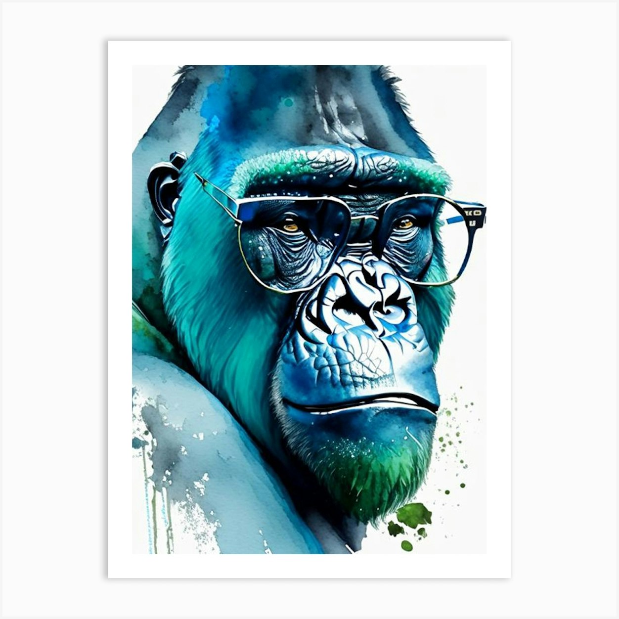 Gorilla In Glasses Gorillas Mosaic Watercolour 1 Art Print by Primate ...