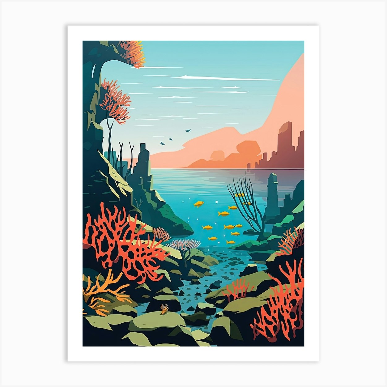 Great Barrier Reef, Australia, Bold Outlines 1 Art Print by Dreamy ...