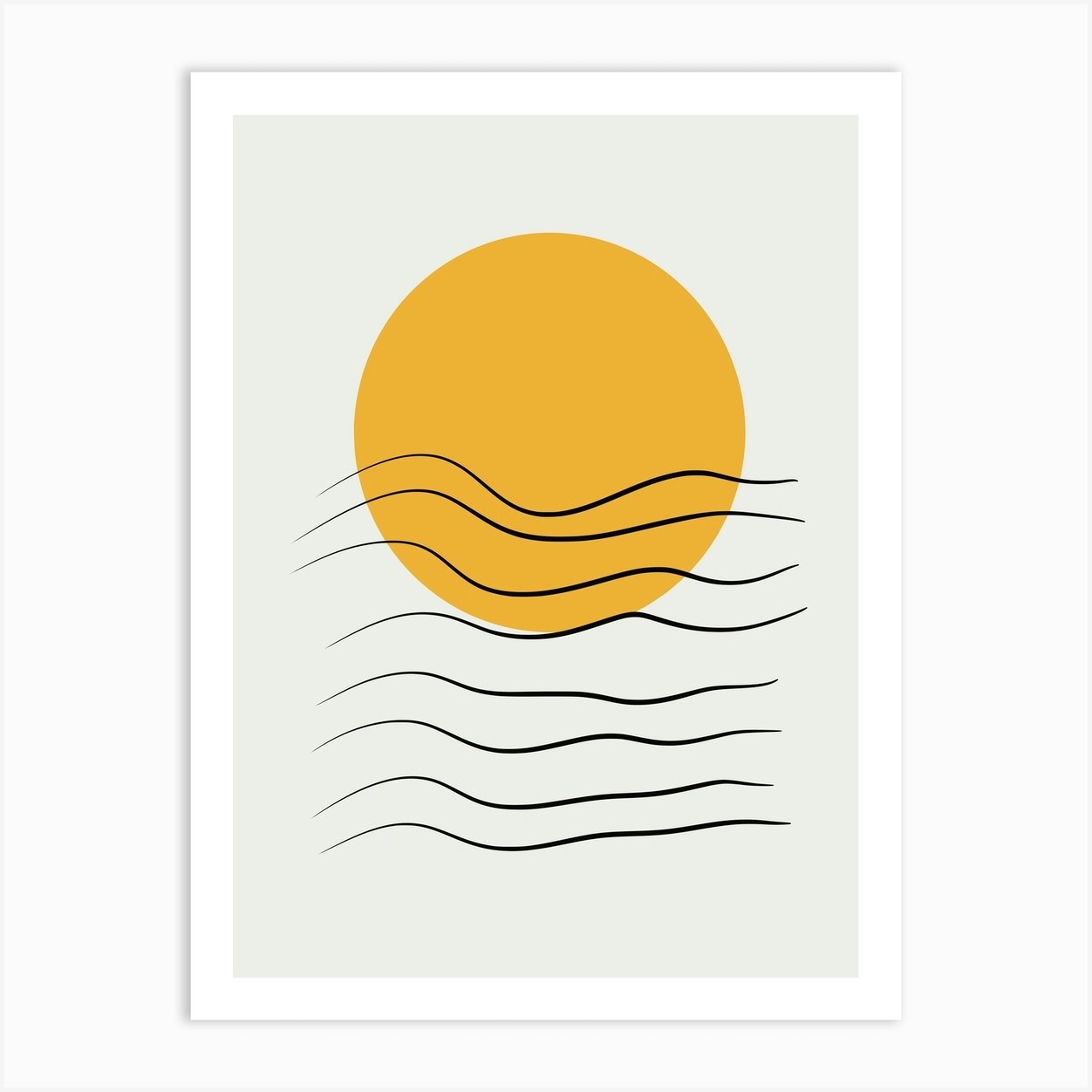 Minimalist Sun And Ocean Line Art Print by Little Dean - Fy