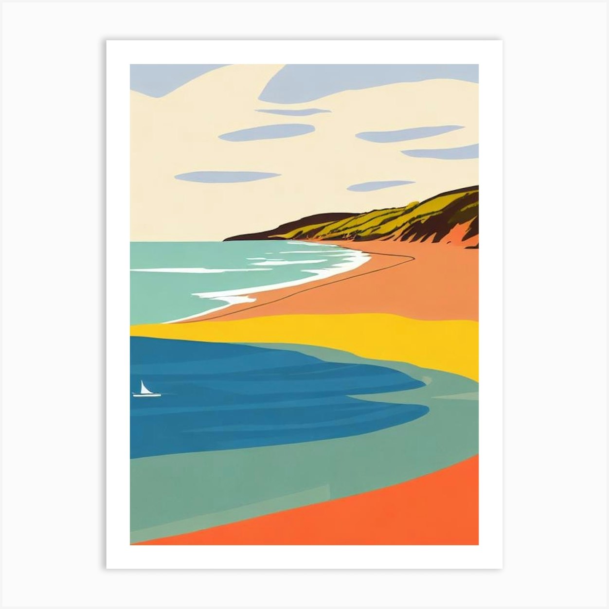 Woolacombe Beach Devon Midcentury Art Print by Seaside Nostalgia - Fy