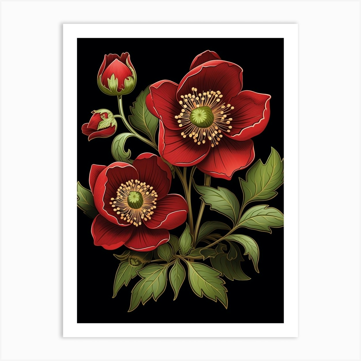 Lenten Rose 4 William Morris Style Winter Florals Art Print by Bon ...