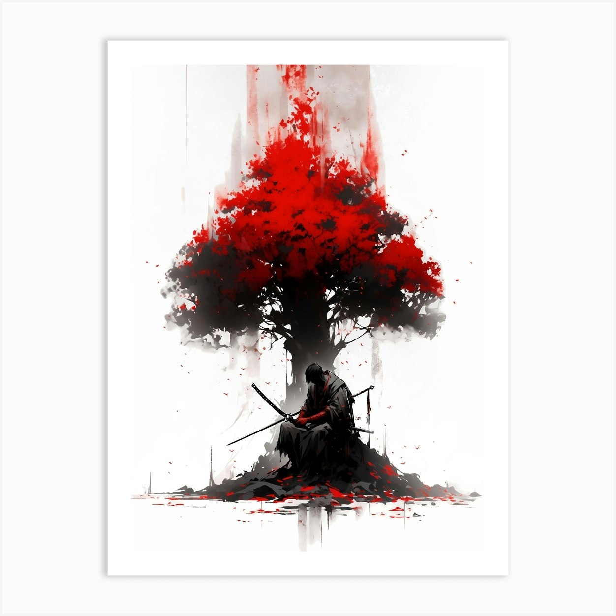 Japanese Samurai Honour Sumi-e Art Print by Afterlifeclub - Fy