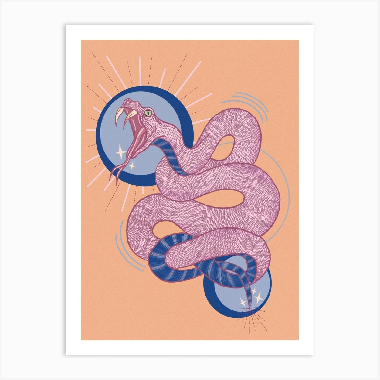 Orange Colourful Snake Illustration Art Print by Amy Service - Fy