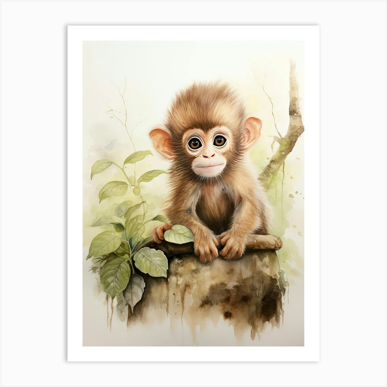 Monkey Painting Writing Watercolour 4 Art Print
