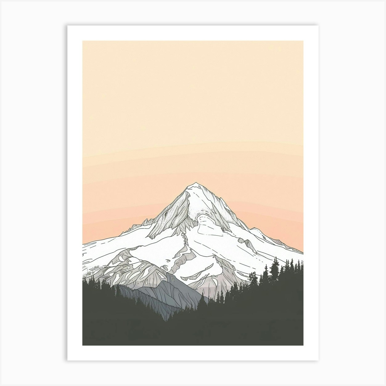 Mount Baker Usa Color Line Drawing 6 Art Print by Pixel Peaks - Fy