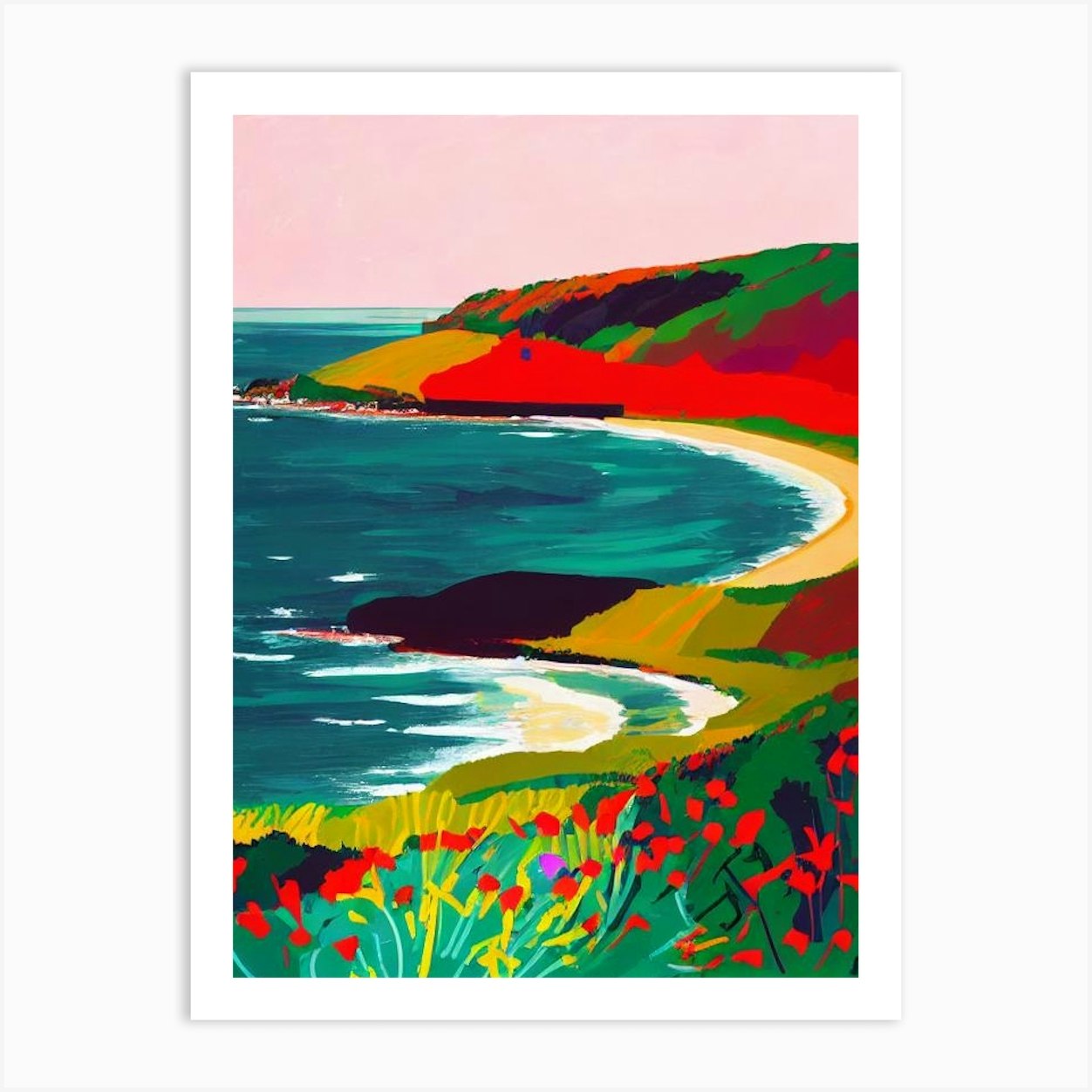 Croyde Bay Beach 2, Devon Hockney Style Art Print By Sand & Surf Prints 