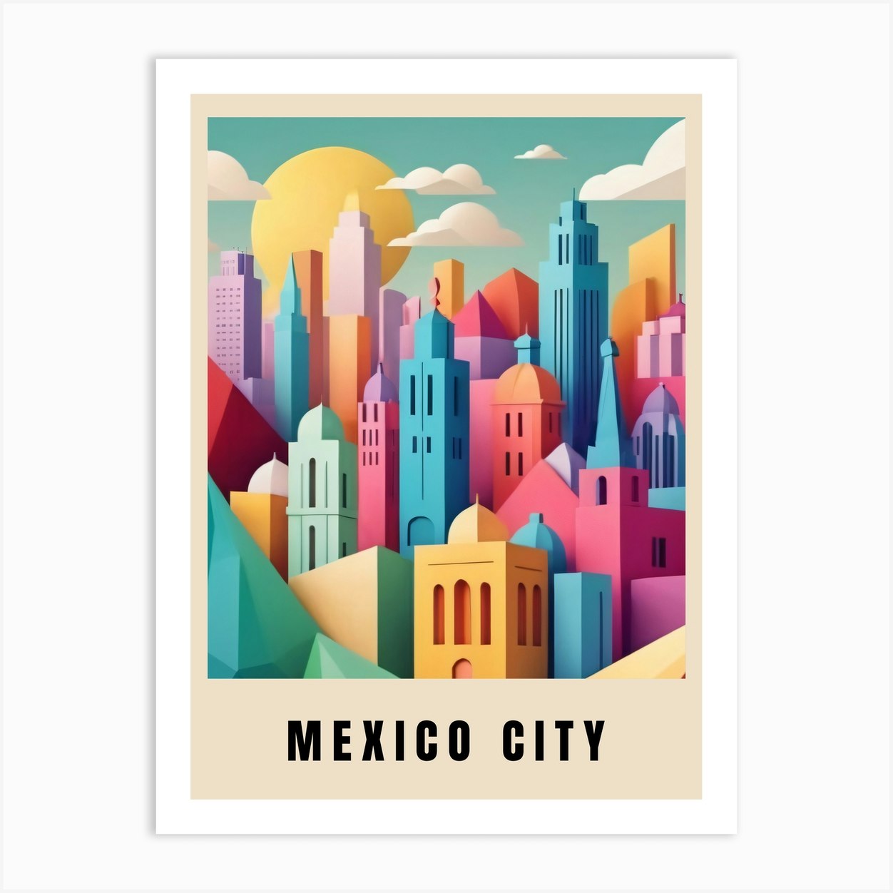 Mexico City Travel Poster Low Poly (5) Art Print by 1xMerch Fy