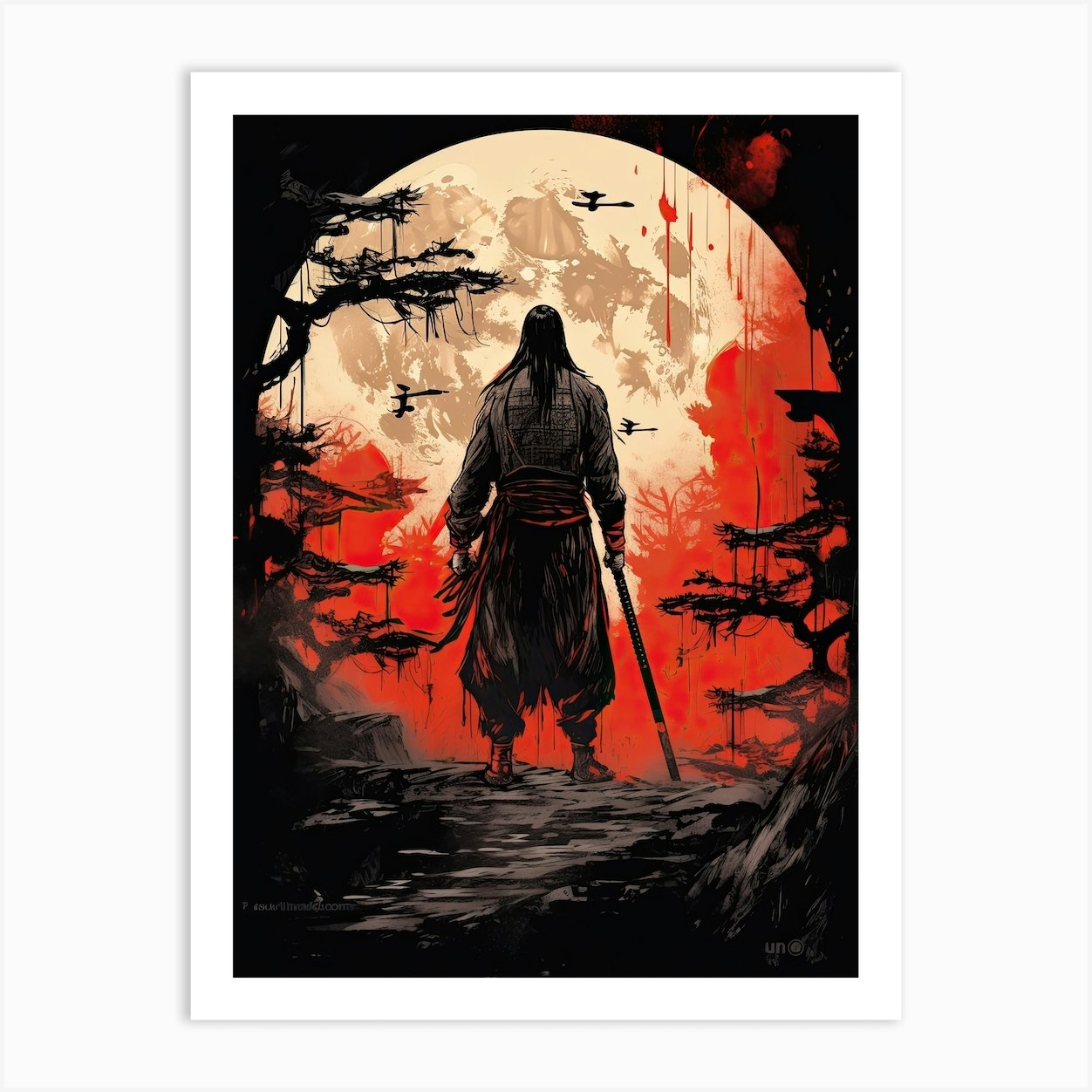 Samurai Shodo Style Illustration 3 Art Print by Blade and Brush - Fy