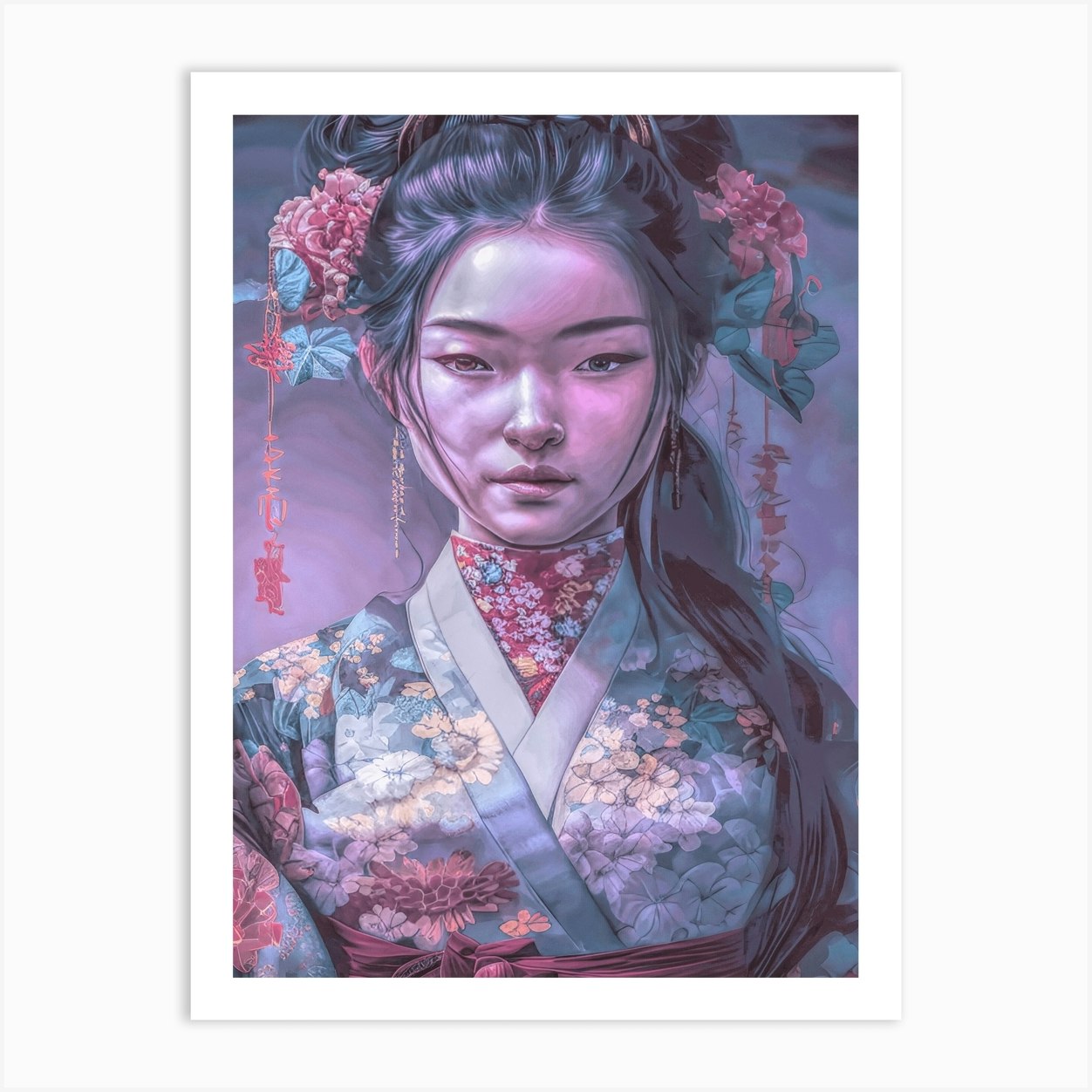 Oriental Japanese Sakura Vintage Woman Anime Art Print by sytacdesign Fy
