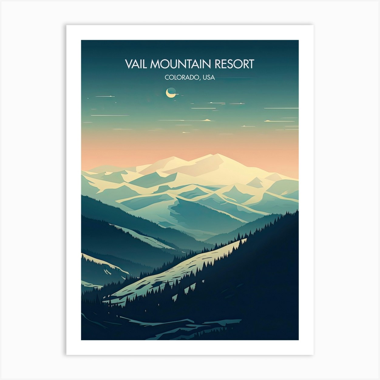 Poster Of Vail Mountain Resort Colorado, Usa, Ski Resort Illustration 2 ...