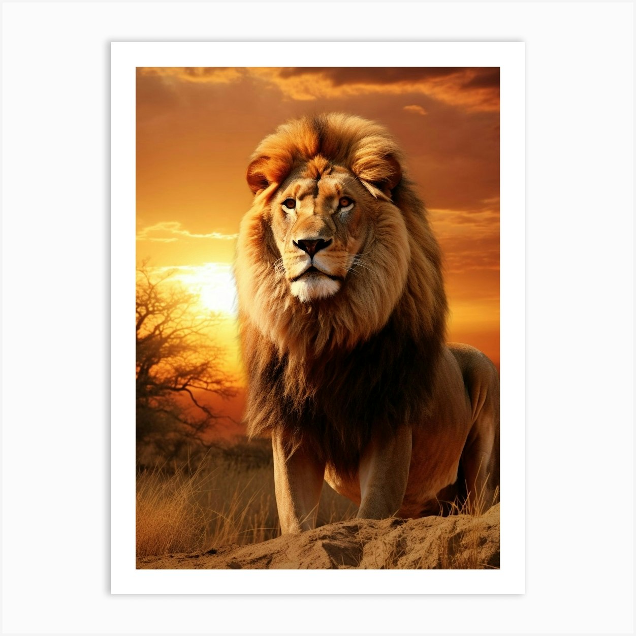 African Lion Sunset Portrait 2 Art Print by AfricanWild Strokes - Fy