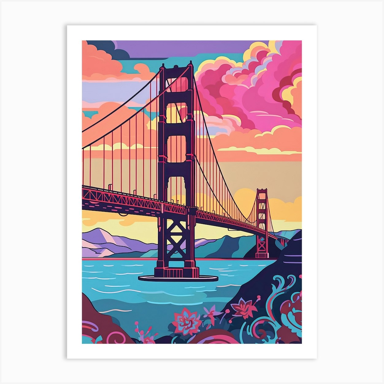 Golden Gate Bridge San Francisco Colourful 8 Art Print by Travel Poster ...