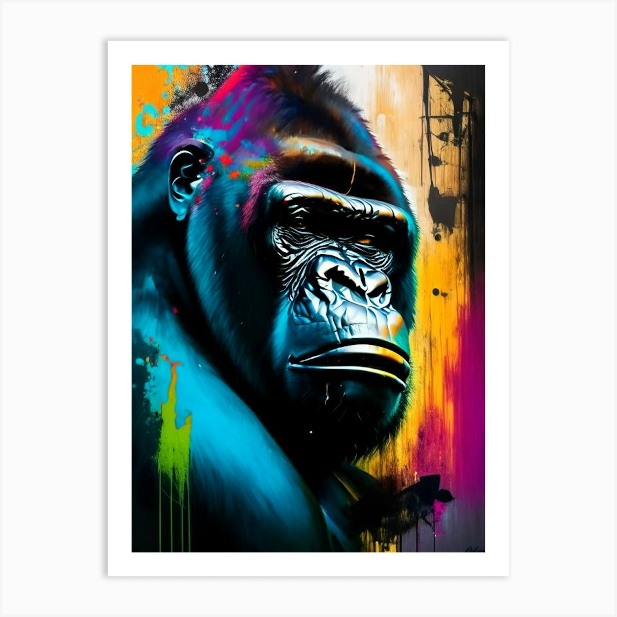 Gorilla With Graffiti Background Gorillas Bright Neon 2 Art Print by ...