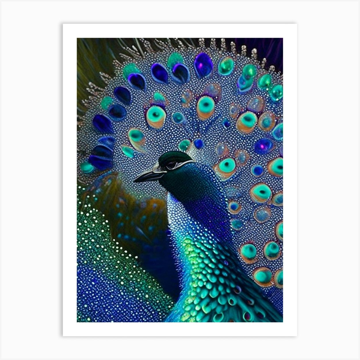 Peacock Pointillism Bird Art Print by Featherline - Fy