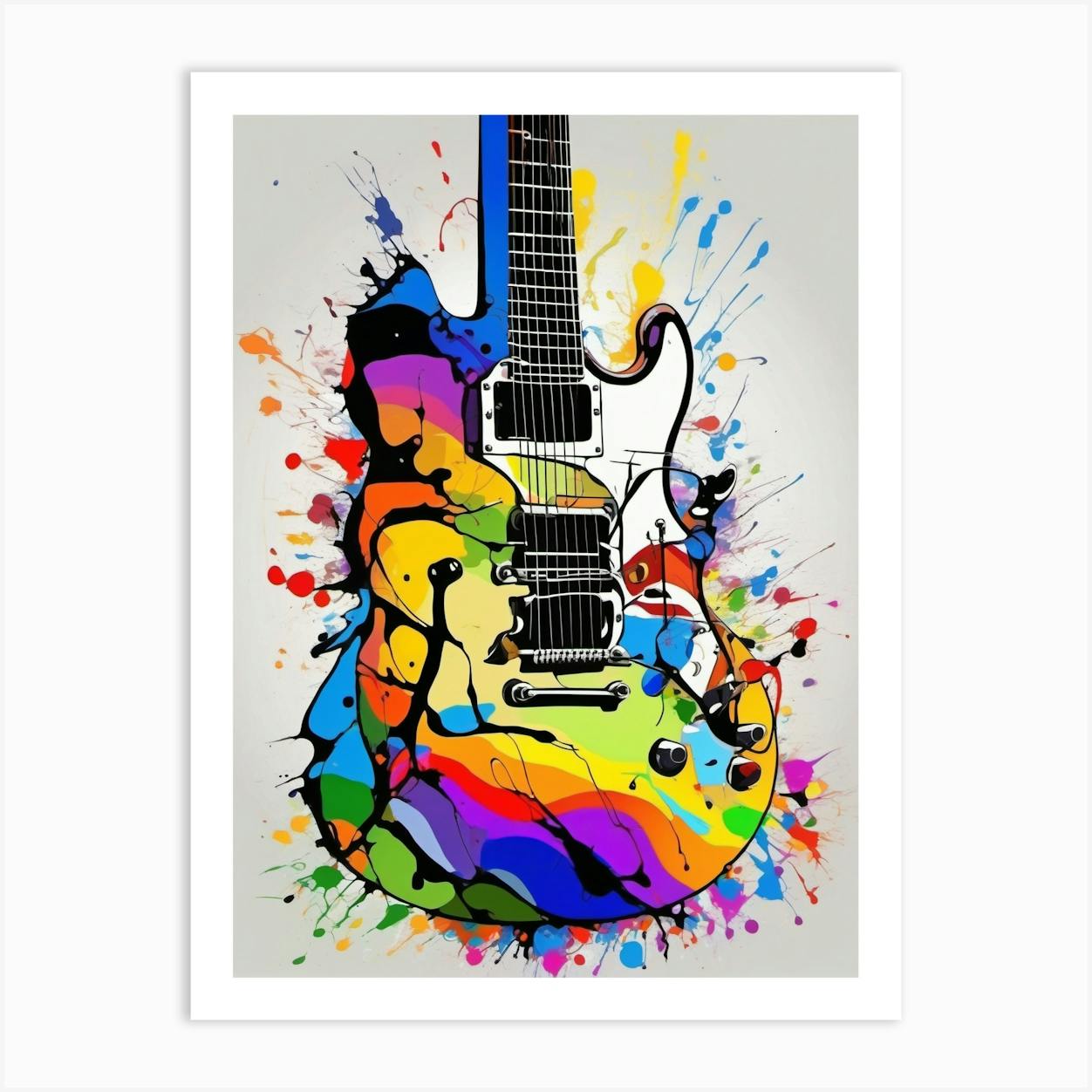 Colourful Abstract Electric Guitar Art Print by craftXandra - Fy