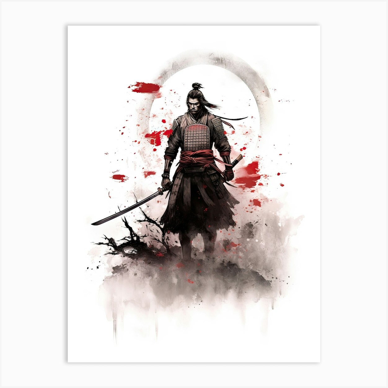 Samurai Sumi E Illustration 7 Art Print by Blade and Brush - Fy