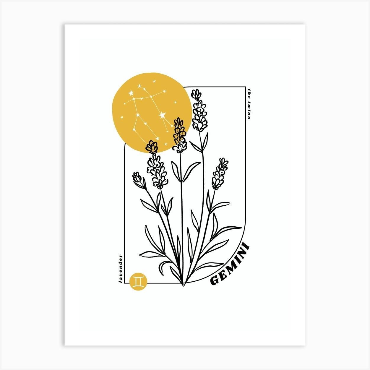 Gemini Birth Flower Zodiac Sign Art Print