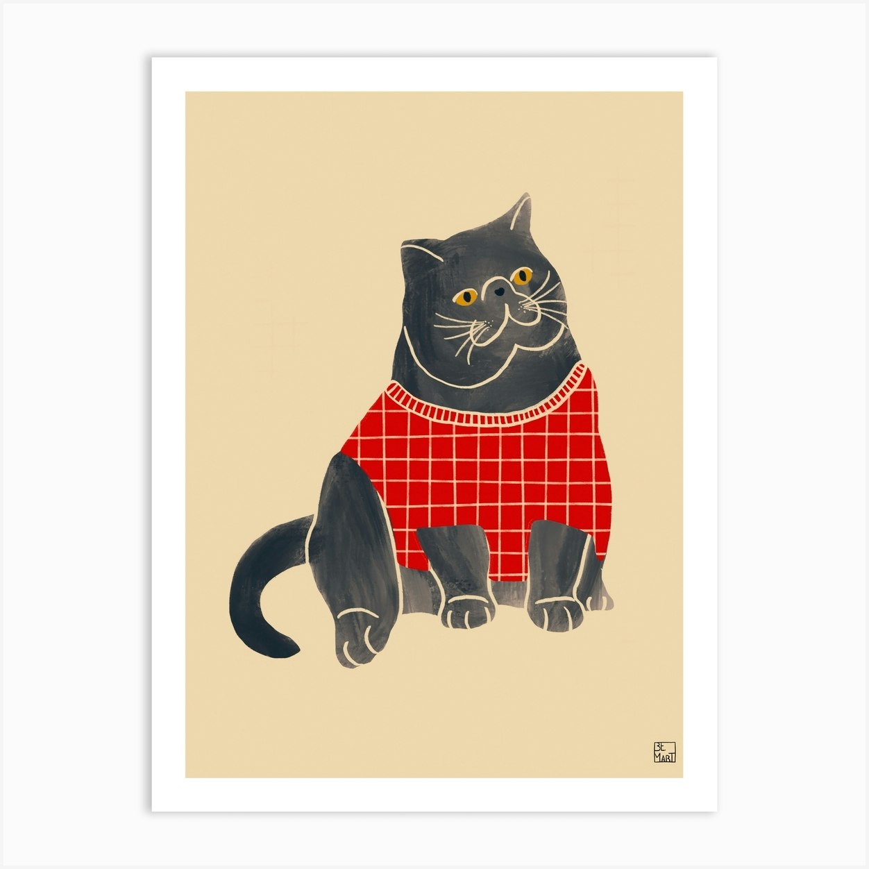 Cat With Red Sweater Art Print by Be Martt - Fy