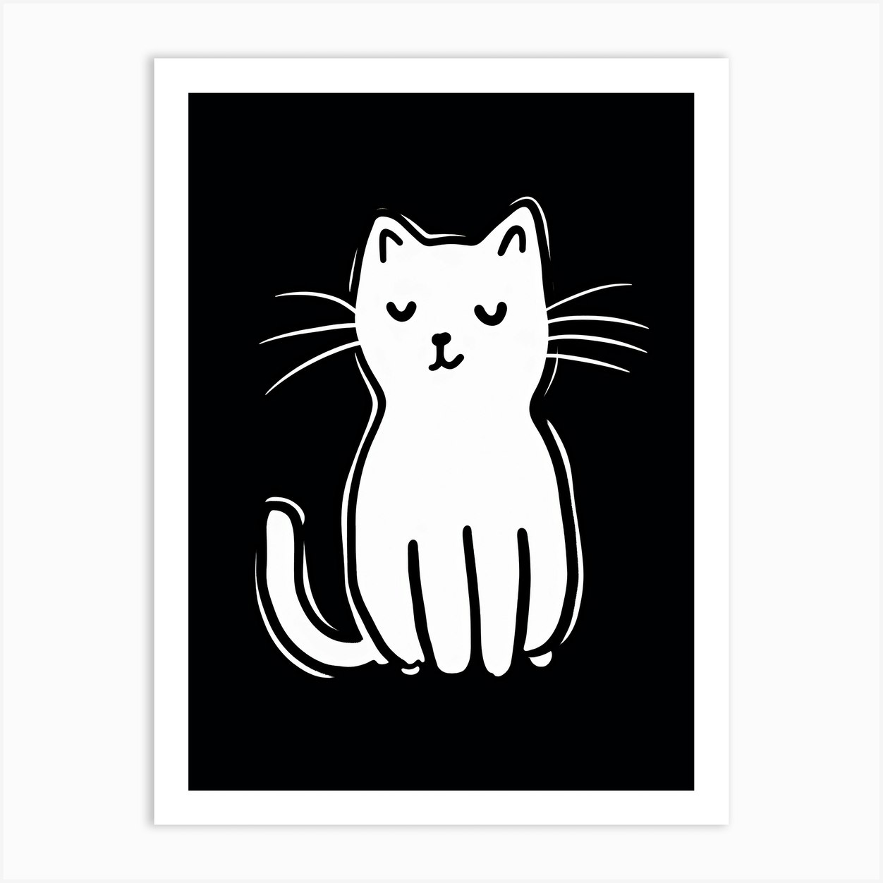 Black And White Cat Line Drawing 7 Art Print by Meowsterpieces - Fy