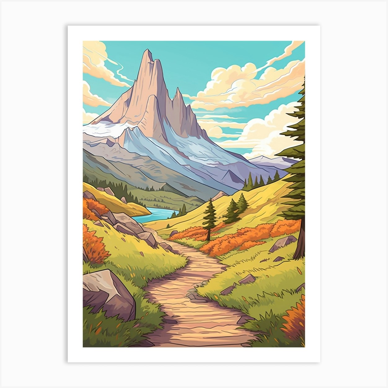 Torres Del Paine Circuit Chile 3 Hike Illustration Art Print by ...