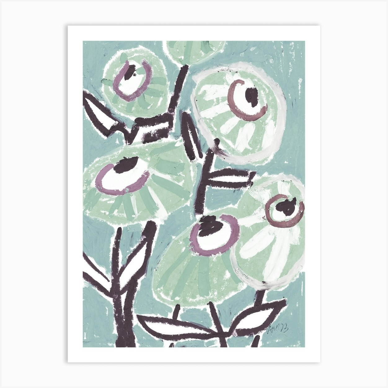 Dahlias, pastel blue Art Print by Ania Zwara Fy