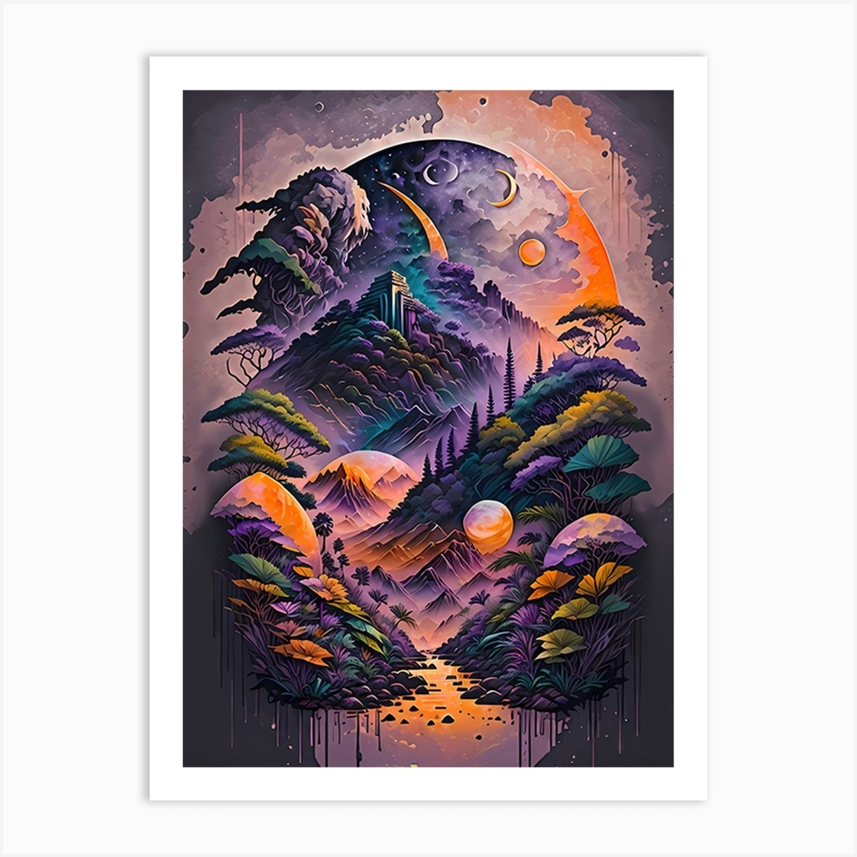 Colorful Psychedelic Landscape Painting Art Print by Abah Ndugal - Fy