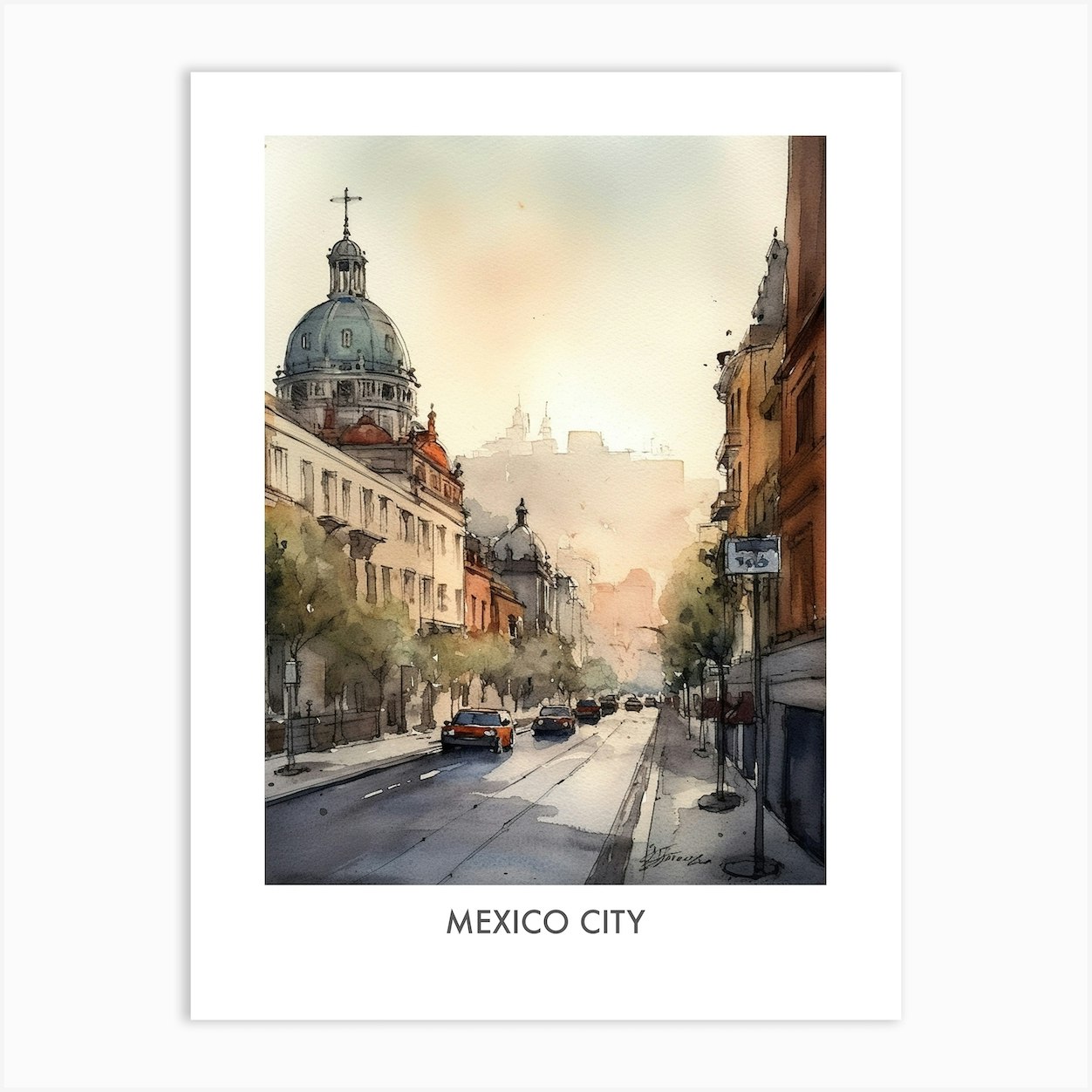 Mexico City Watercolor 3travel Poster Art Print by Fusion Designs Fy