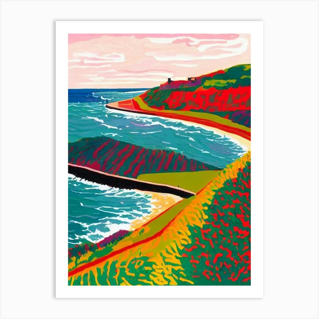 Tynemouth Longsands Beach, Tyne And Wear Hockney Style Art Print by ...