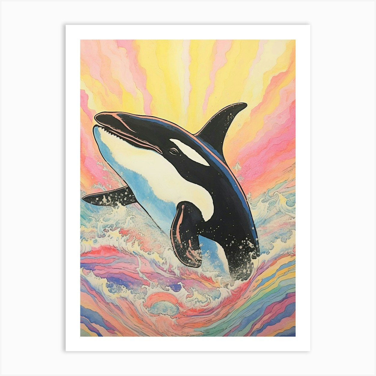 Pastel Rainbow Orca Whale Waves 3 Art Print by Energy of the Sea - Fy