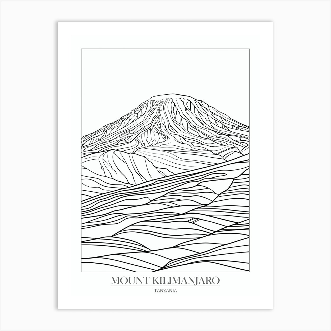 Mount Kilimanjaro Tanzania Line Drawing 8 Poster Art Print By Pixel Peaks Fy 2540