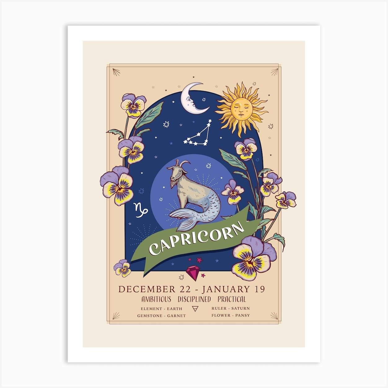 Zodiac Sign Capricorn Art Print by Angie Spurgeon Fy