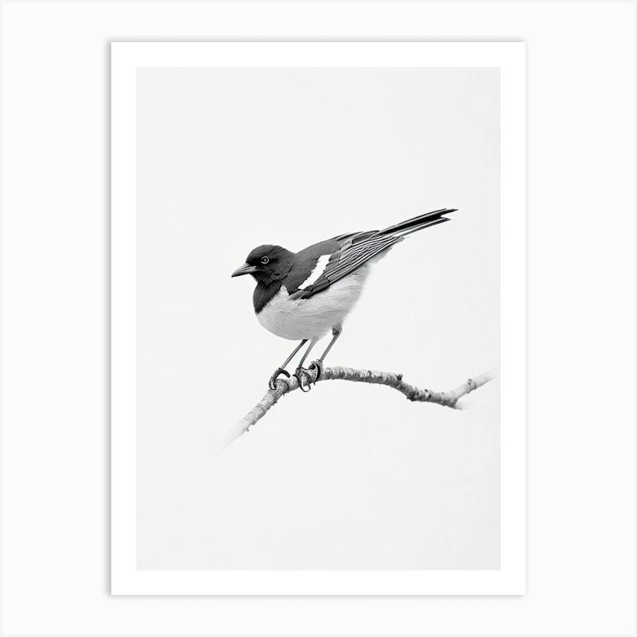 Magpie B&W Pencil Drawing 1 Bird Art Print By Featherline - Fy