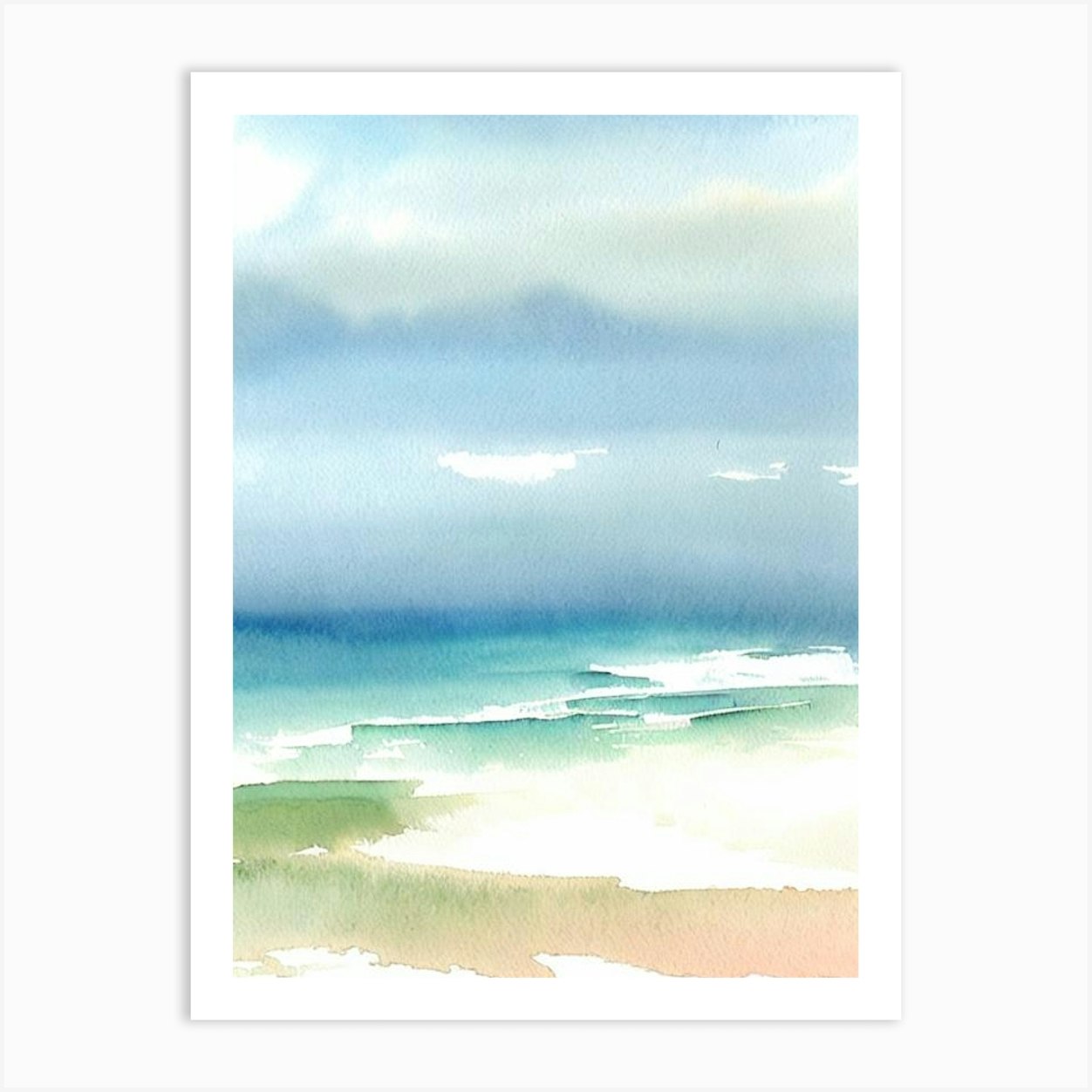 Polzeath Beach 2, Cornwall Watercolour Art Print by Sand & Surf Prints - Fy