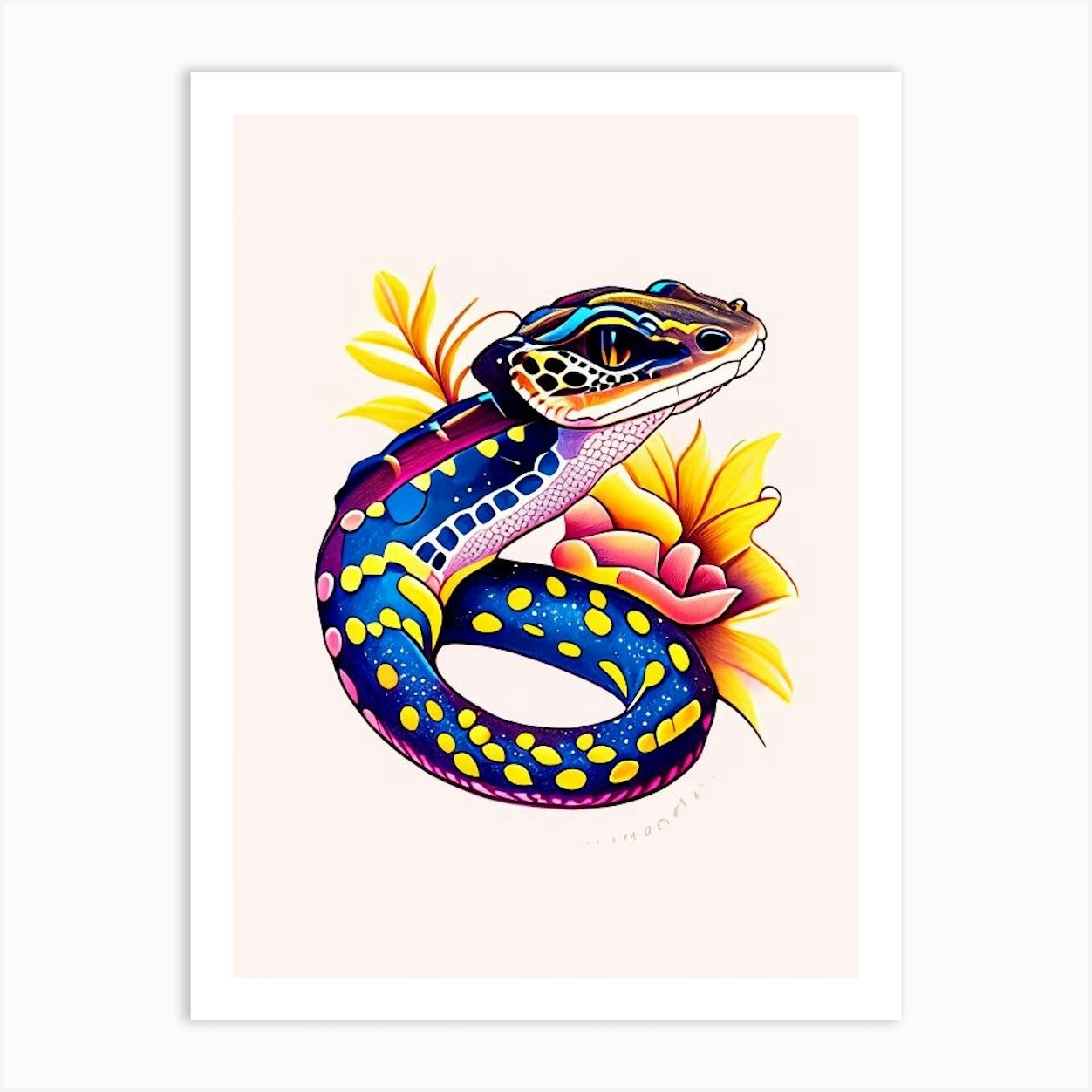 Speckled Rattlesnake Tattoo Style Art Print By The Snake Pit - Fy