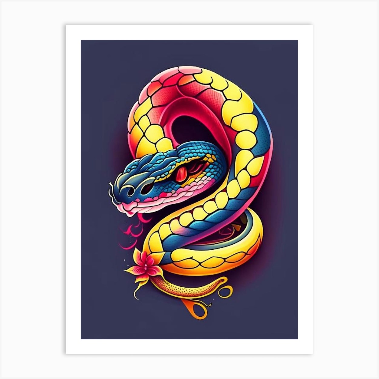 Hognose Snake Tattoo Style Art Print by The Snake Pit - Fy