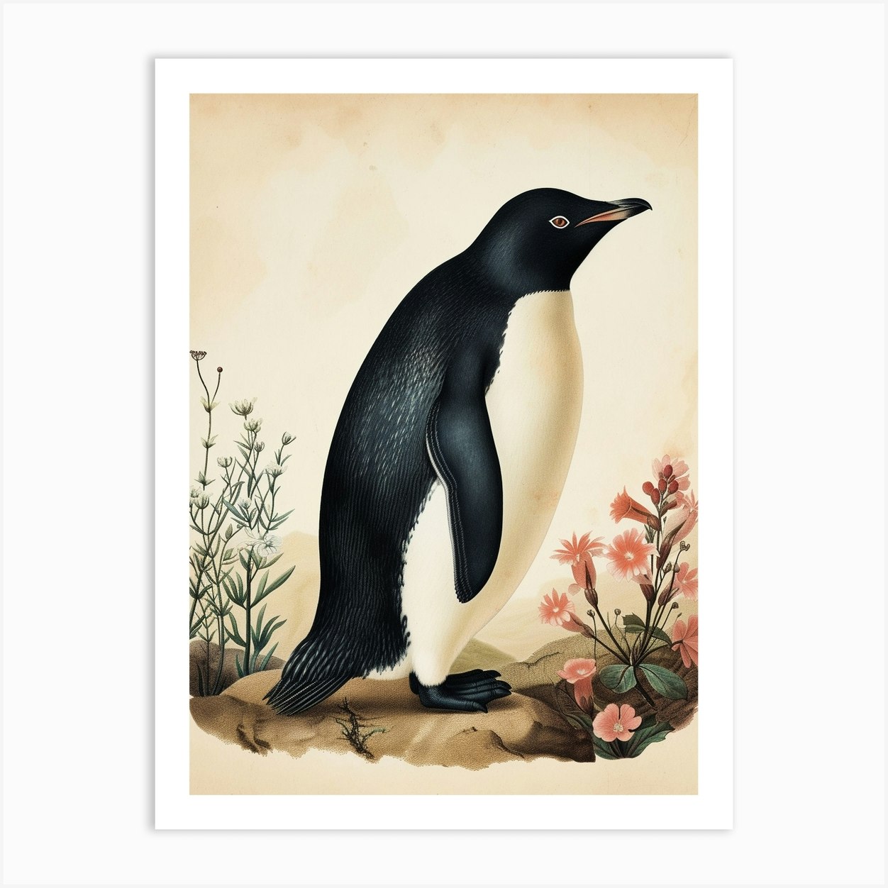 Adlie Penguin Bartolom Island Vintage Botanical Painting 1 Art Print by ...