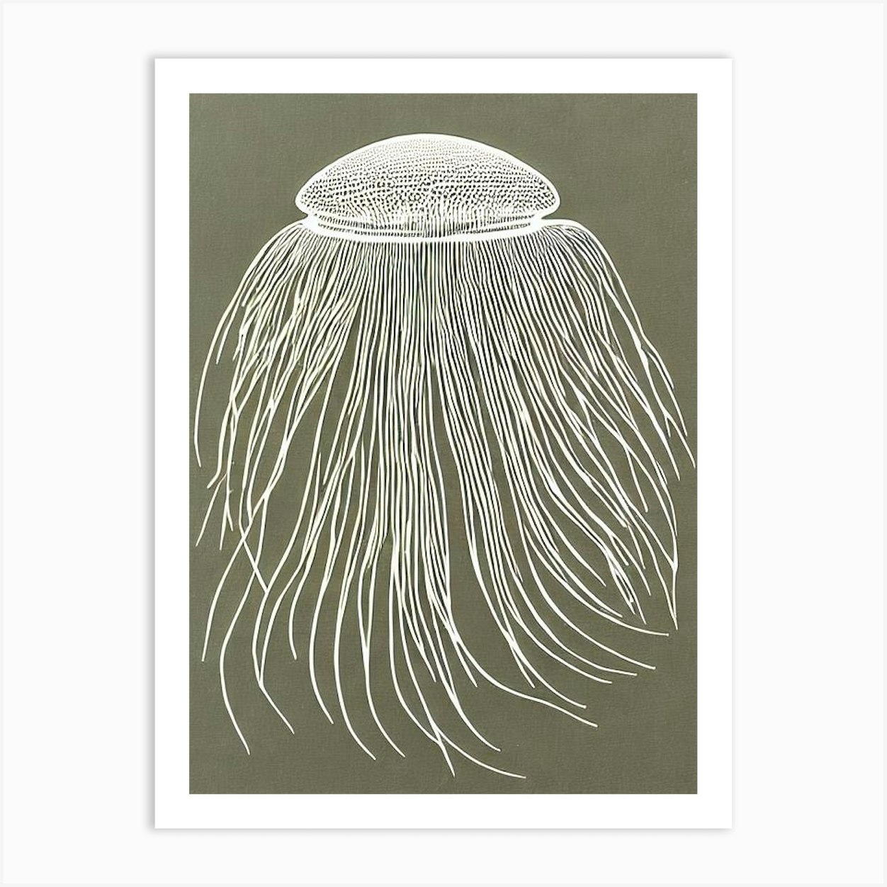 Box Jellyfish Linocut Art Print by Sea Life Prints Fy