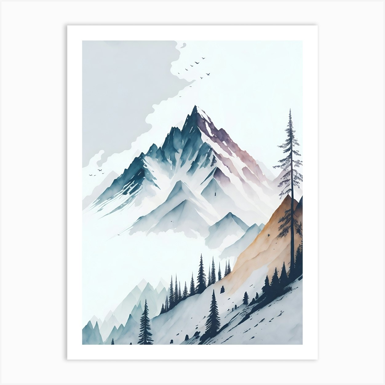 Mountain And Forest In Minimalist Watercolor Vertical Composition 49 ...