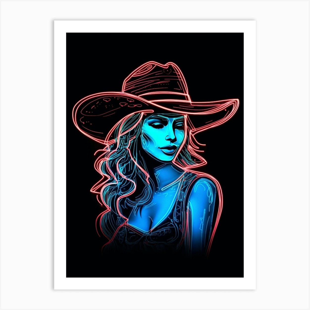 Neon Cowgirl Sign 2 1 Art Print by Retro West - Fy
