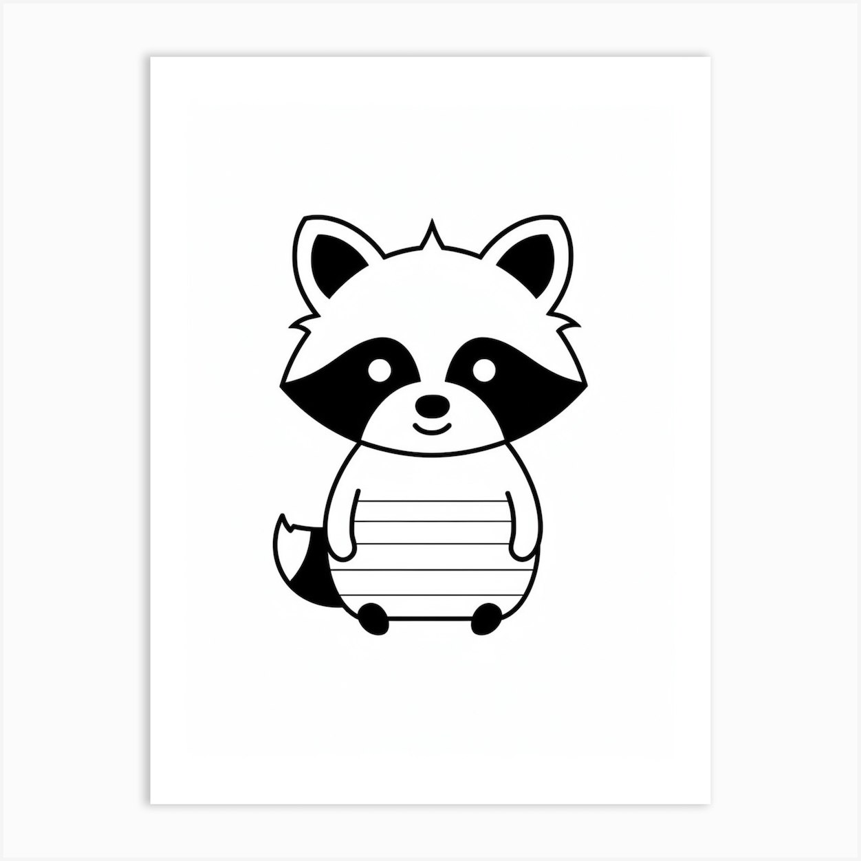 A Minimalist Line Art Piece Of A Cute Raccoon 3 Art Print by Pawsome ...