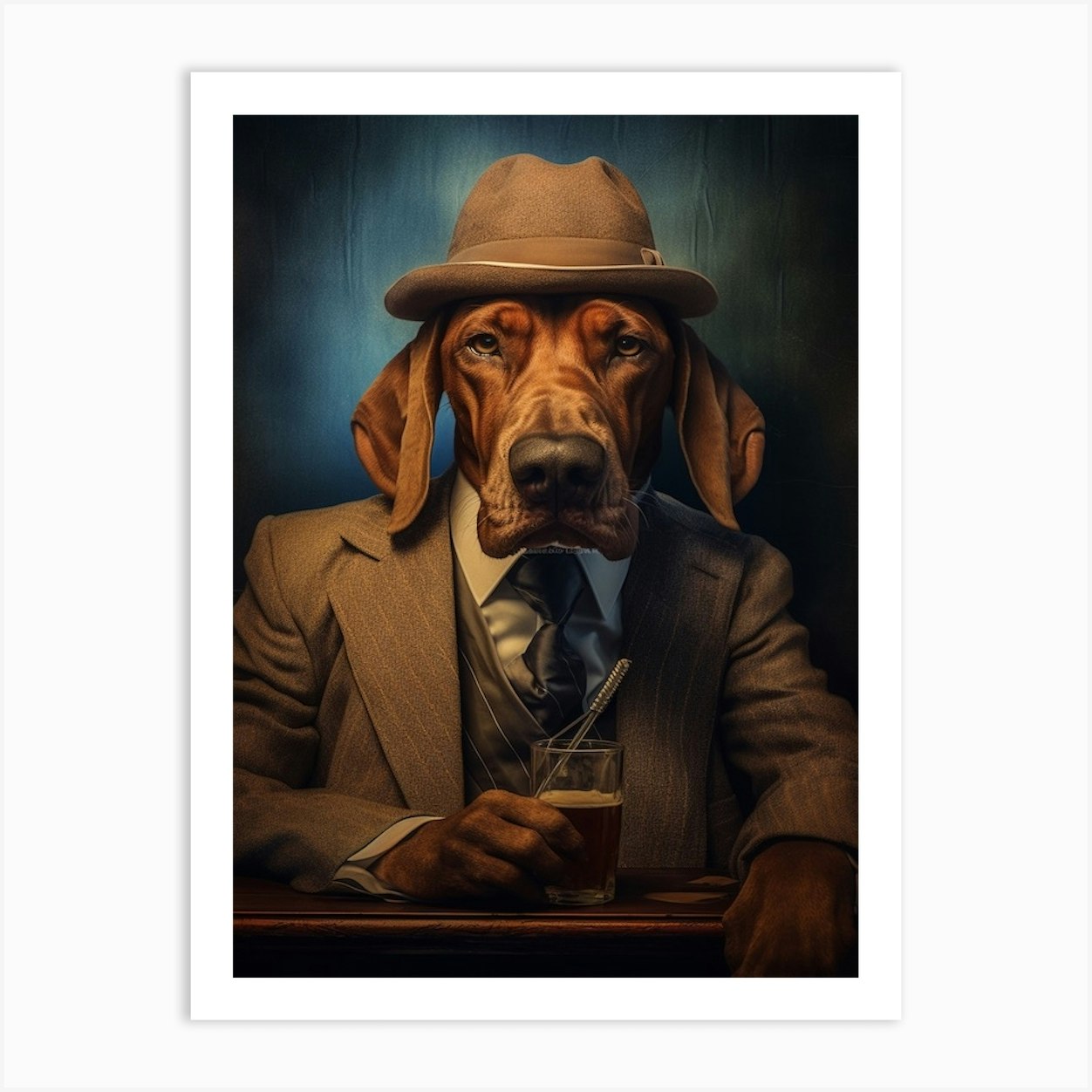 Gangster Dog Bloodhound 2 Art Print by Woof and Whiskers - Fy