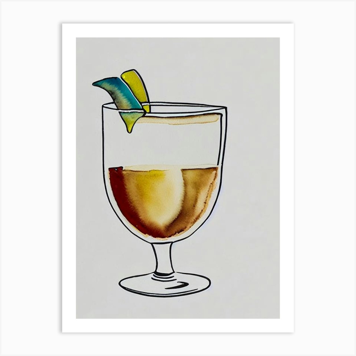 Espresso MCocktail Poster artini Minimal Line Drawing With Watercolour ...