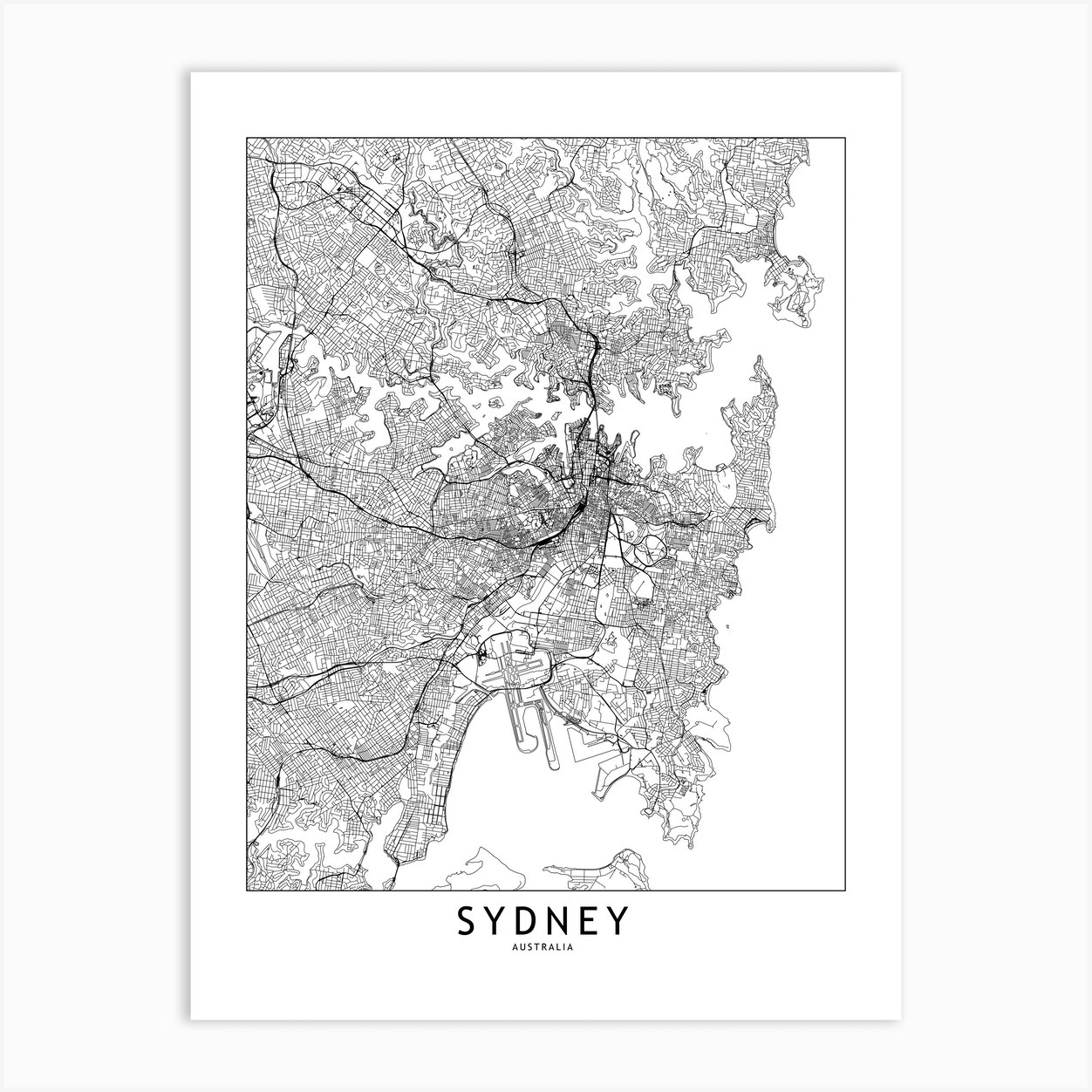 Sydney White Map Art Print by multipliCITY - Fy