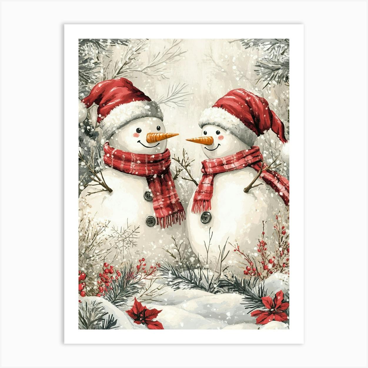 Snow Couple Painting Snowman Christmas Original Art Winter store Romantic Wall Art