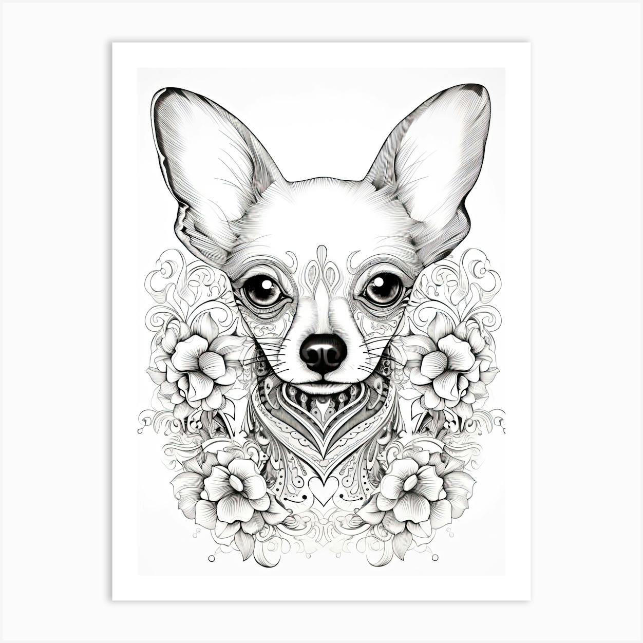 Chihuahua Dog Line Drawing 3 Art Print by Pooch Prints Fy