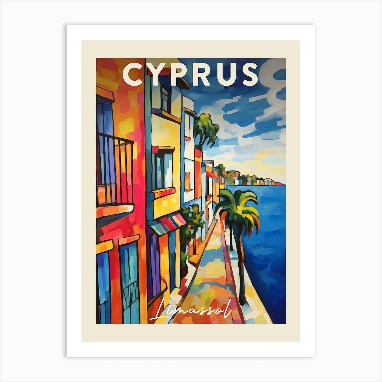 Limassol Cyprus 3 Fauvist Painting Travel Poster Art Print by MedArt Fy