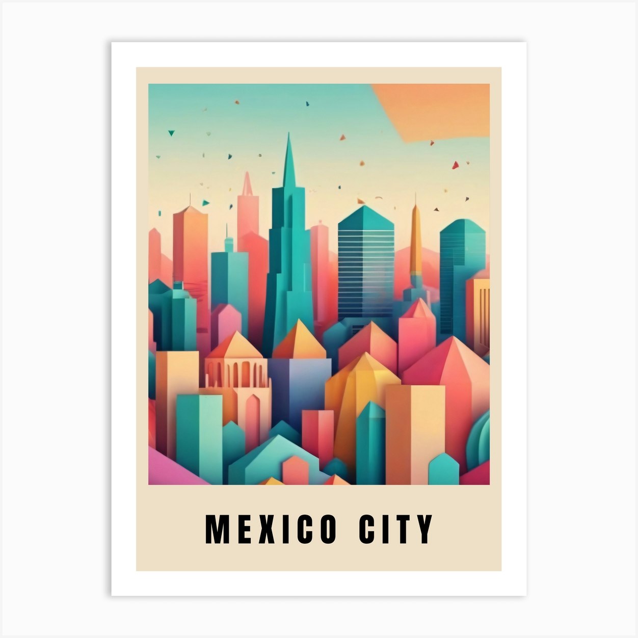Mexico City Travel Poster Low Poly (7) Art Print by 1xMerch Fy